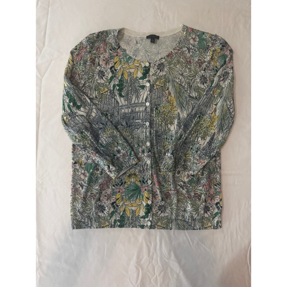 Talbots Glasshouse Garden Botanical Cotton Knit Cottagecore Cardigan Large